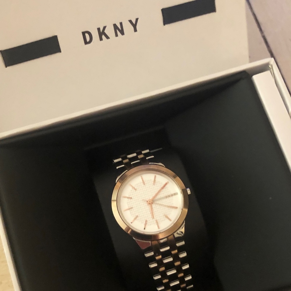 DKNY Two-Tone Rose Gold and Silver Bracelet Watch with White Dial
